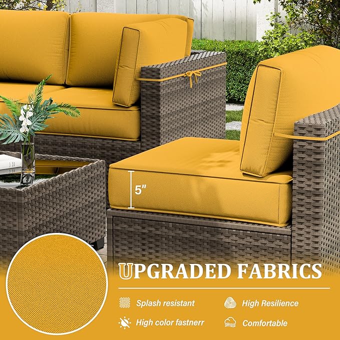 Outdoor Furniture Replacement Cushions, 5" Foam Foam High-Density, Fits 6-seat Sectional Rattan Conversation Set, 14 Piece Patio Water-Resistant Replacement Sofa Cushions, Liner&Cover