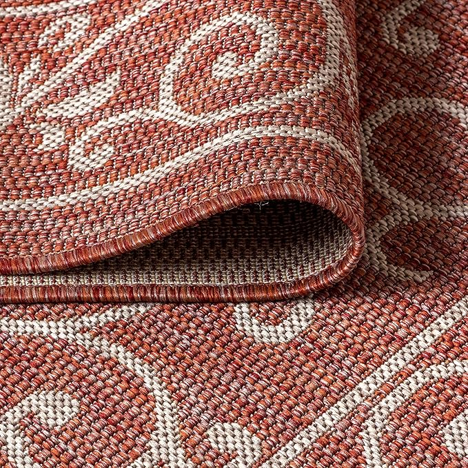 JONATHAN Y Vintage Filigree Indoor Outdoor Area Rug 5X8 Red/Beige, Charleston Textured Weave for Backyard, Patio, Porch, Easy-Cleaning, High Traffic, Pet-Friendly, Non-Shedding (SMB106B-5)