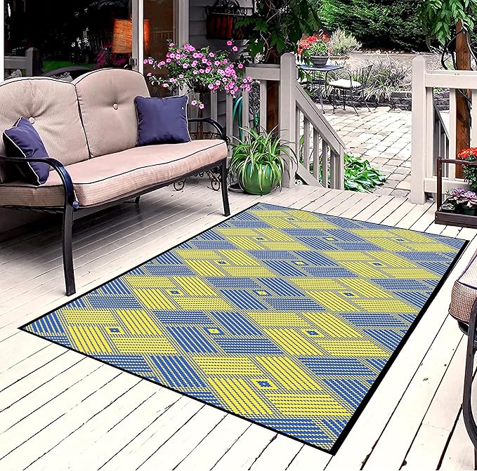 ARSUK Outdoor Patio Rug (7 x 5 feet) - Weatherproof, Indoor and Outdoor Use, Ideal for Garden, Camping, Balcony Carpet, Backyard, Lightweight and Foldable