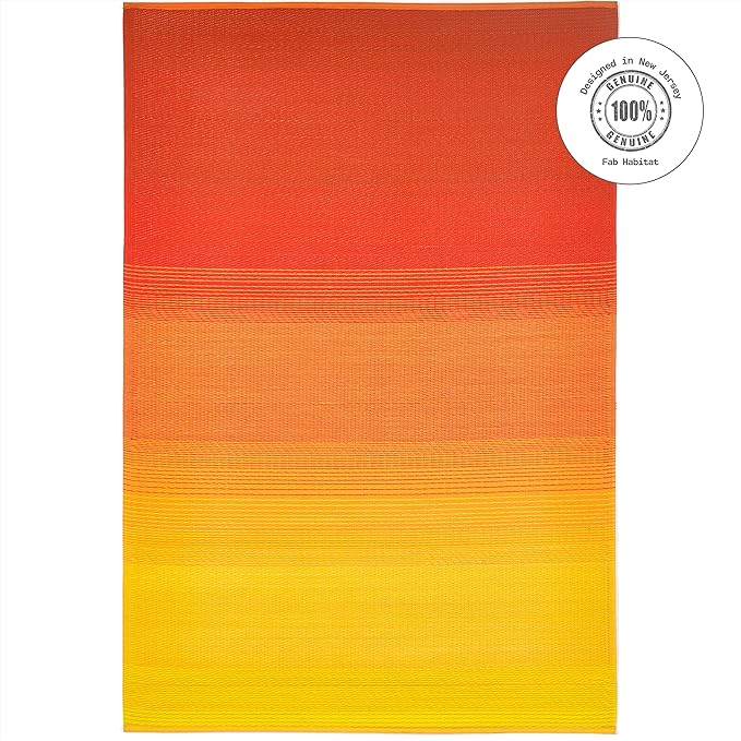 Fab Habitat Outdoor Rug - Waterproof, Fade Resistant, Crease-Free - Premium Recycled Plastic - Ombre - Large Patio, Deck, Sunroom, Camping, RV - Big Sur - Sunset - 6 x 9 ft