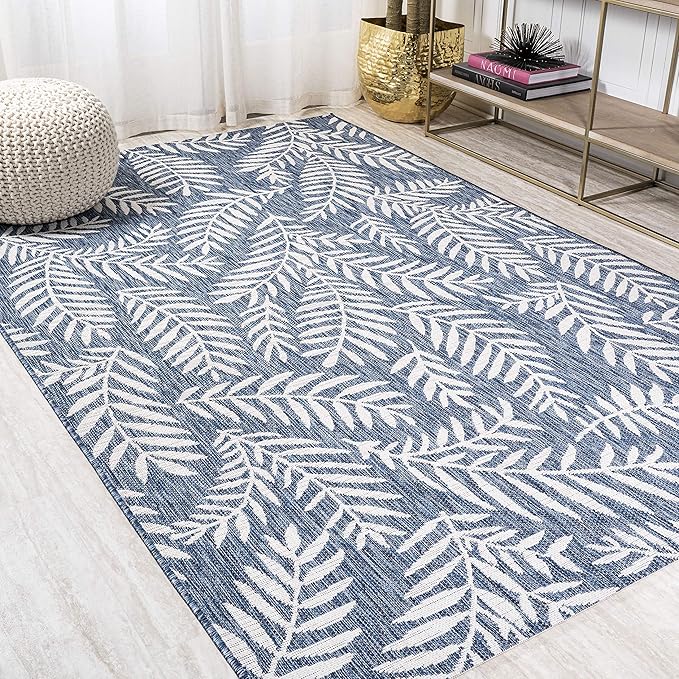 JONATHAN Y Palm Frond Indoor Outdoor Area Rug 9X12 Navy/Ivory, Nevis for Backyard, Patio, Porch, Easy-Cleaning, High Traffic, Pet-Friendly, Non-Shedding (SMB119B-9)