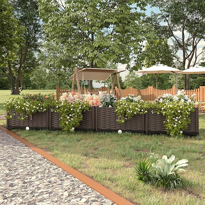63"x16"x8" Large Outdoor Raised Planter Box, Self-Watering Rectangular Garden Bed with Drainage Plug, Deep Elevated Planter for Patio, Balcony, Deck