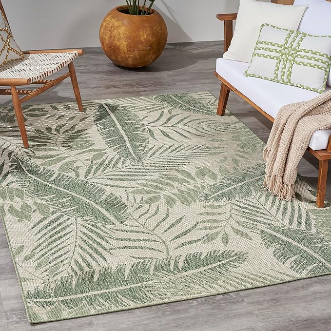 Nourison Home Garden Oasis Ivory Green 5' x 7' Area Rug - Easy Clean, Non Shedding, Bed Room, Living Room, Dining Room, Kitchen (5' x 7')