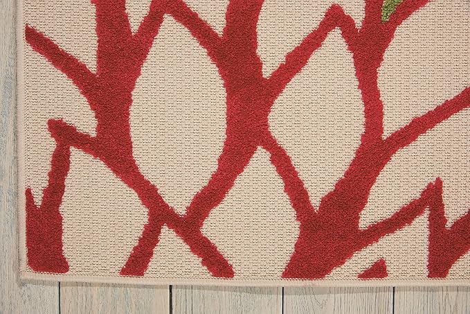 Nourison Home Aloha Indoor/Outdoor Green 3'6" x 5'6" Area Rug, Tropical, Botanical, Easy Clean, Non Shedding, Bed Room, Living Room, Dining Room, Deck, Backyard, Patio (3x5)