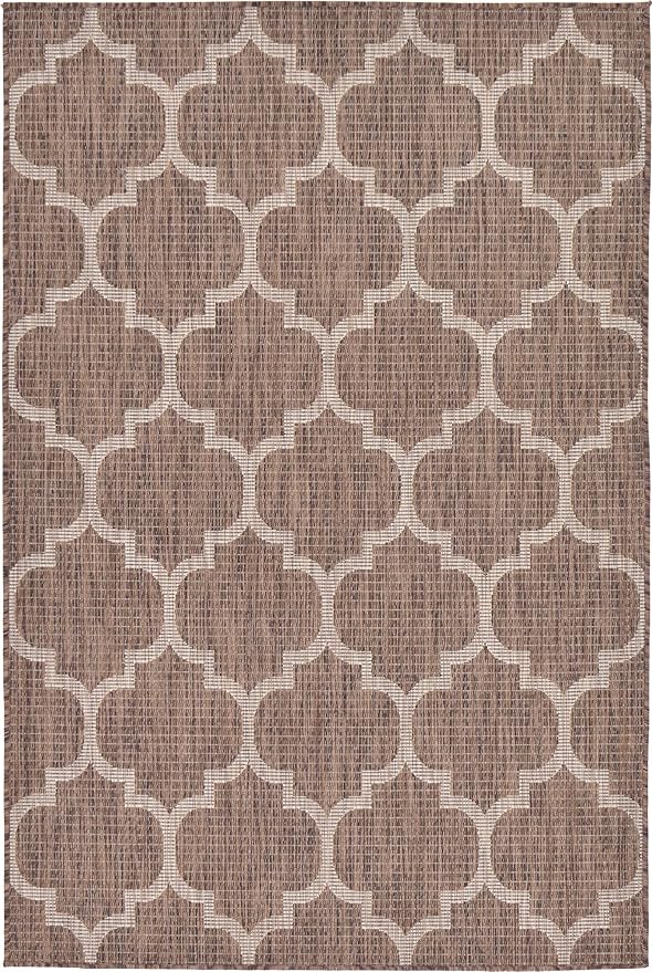 Unique Loom Outdoor Trellis Collection Area Rug (4' 1" x 6' 1" Rectangle, Brown/ Ivory)