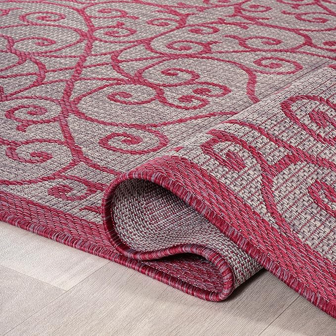 JONATHAN Y Vintage Filigree Indoor Outdoor Area Rug 8X10 Light Gray/Fuchsia, Madrid Textured Weave for Backyard, Patio, Porch, Easy-Cleaning, High Traffic, Pet-Friendly, Non-Shedding (SMB107I-8)