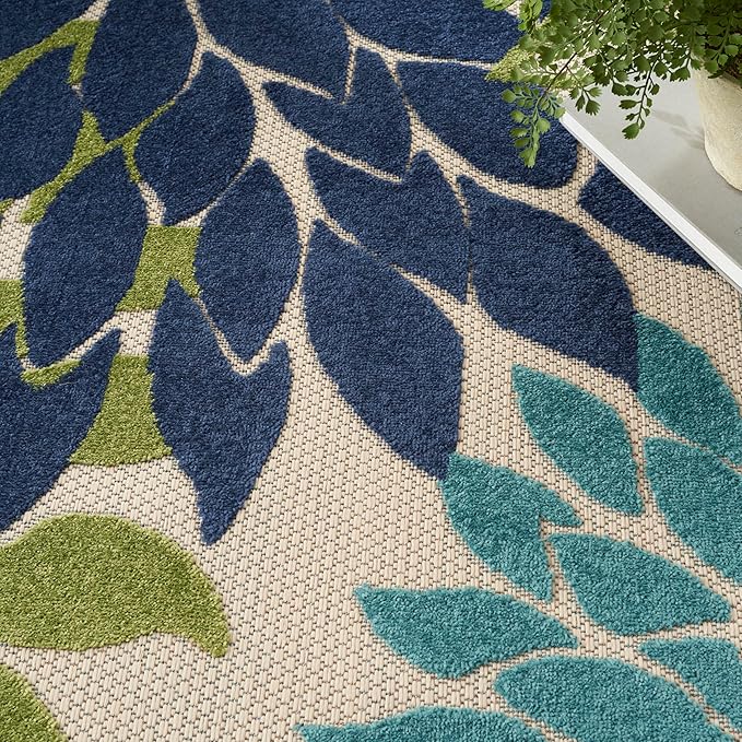 Nourison Home Aloha Indoor/Outdoor Multicolor 10' x 14' Area Rug, Tropical, Botanical, Easy Cleaning, Non Shedding, Bed Room, Living Room, Dining Room, Deck, Backyard, Patio (10x14)