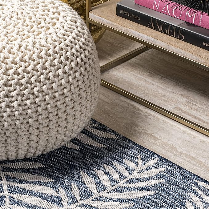 JONATHAN Y Palm Frond Indoor Outdoor Square Area Rug 5X5 Navy/Ivory, Nevis for Backyard, Patio, Porch, Easy-Cleaning, High Traffic, Pet-Friendly, Non-Shedding (SMB119B-5SQ)