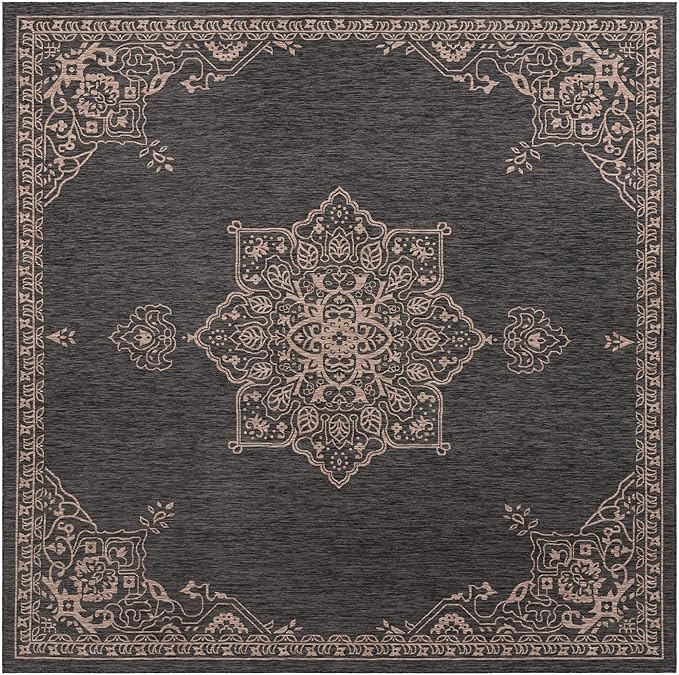 Unique Loom Outdoor Traditional Collection Area Rug - Antique (Square 13' 0" x 13' 0", Charcoal Gray/Natural)