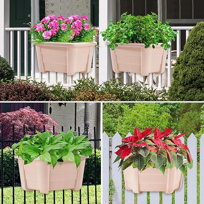 ORIMERC 9.8 inch 4 Pack Wall Hanging Planters Pots for Indoor Plants Wall Plants Holder with Drainage Hole Balcony Planters Railing Hanging Pot Fence Vertical Living Mount Outdoor with Hooks/Screws