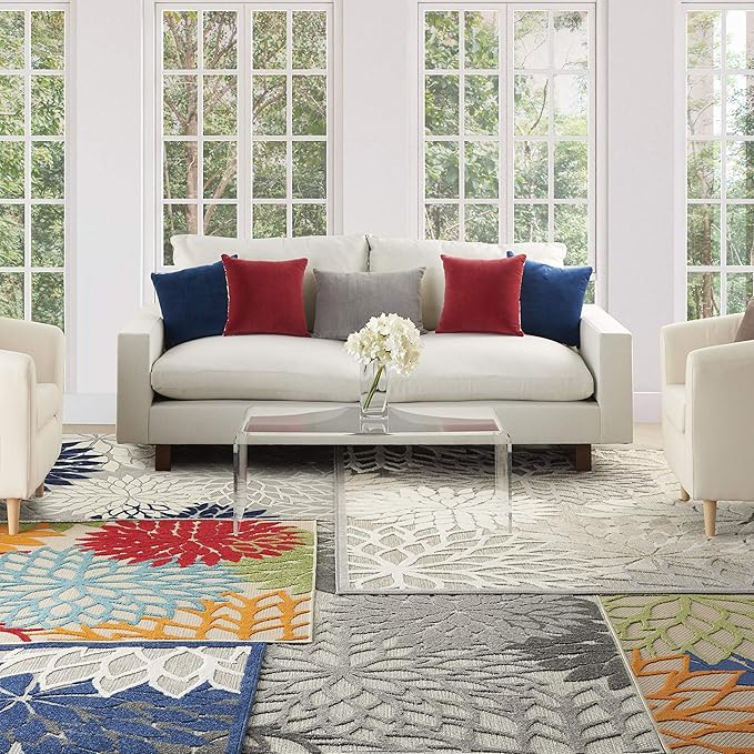 Nourison Home Aloha Indoor/Outdoor Multicolor 3'6" x 5'6" Area-Rug, Tropical, Botanical, Easy-Cleaning, Non Shedding, Bed Room, Living Room, Dining Room, Deck, Backyard, Patio (3x5)