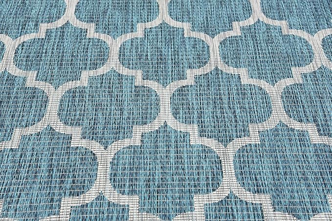 Unique Loom Outdoor Trellis Collection Area Rug (6' 1" x 9' Rectangle, Teal/ Gray)