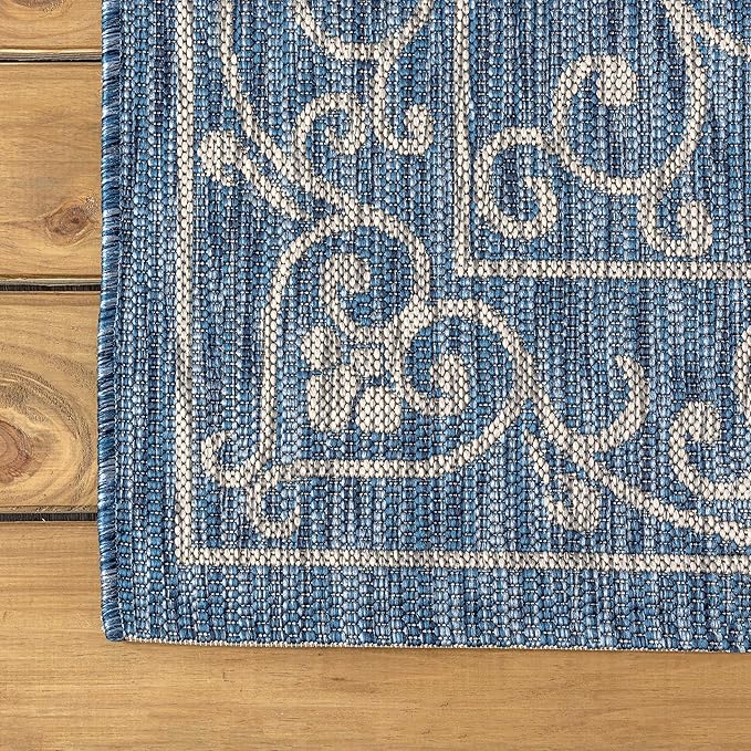JONATHAN Y Vintage Filigree Indoor Outdoor Round Area Rug 6 Ft Navy/Gray, Charleston Textured Weave for Backyard, Patio, Porch, Easy-Cleaning, High Traffic, Pet-Friendly, Non-Shedding (SMB106D-6R)