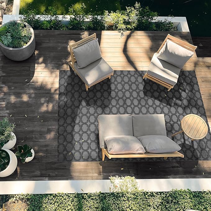Garland Rug Garden Trellis 7 ft. x 10 ft. Indoor/Outdoor Area Rug Outdoor Waterproof Rug for Patio, Camping Rugs, RV, Porch, Deck, Camper, Balcony, Backyard for High-Traffic Areas, Cinder Gray