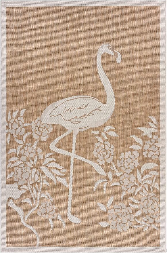 LR Home 8x10 Indoor/Outdoor Area Rug for Home Decor | Tropical Flamingo Large Size Carpet for Living Room, Bedroom, Playroom, Patio, Garden | Modern Farmhouse Rug | Beige/Tan