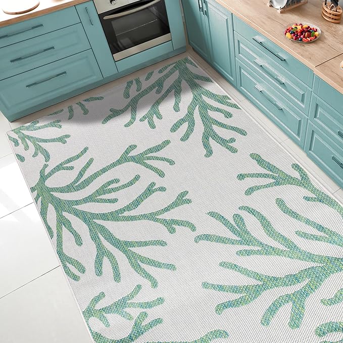 Keen Home Design Terrace Outdoor Area Rug - 46"x67" Washable Indoor/Outdoor Rug for Patio, Kitchen, Balcony, Beach, Garden, Deck and Porch, Size: 3'10" x 5'7", Coral