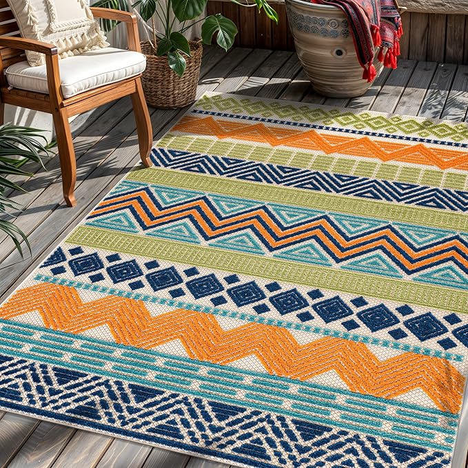 Rugshop Multi Marbella Boho Indoor/Outdoor Area Rug, Machine Washable for Patio, Balcony and Entry 4' x 6'