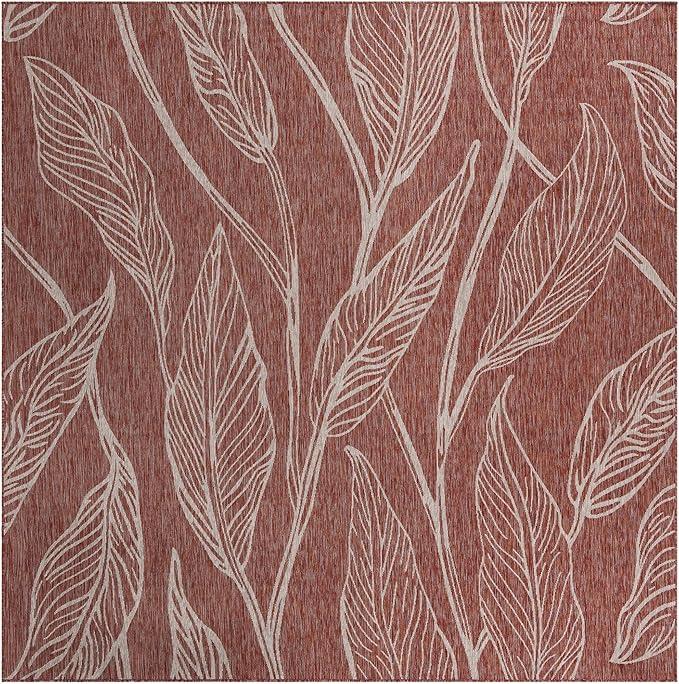 Unique Loom Outdoor Botanical Collection Area Rug - Leaf (10' 8" Square Rust Red/Gray)