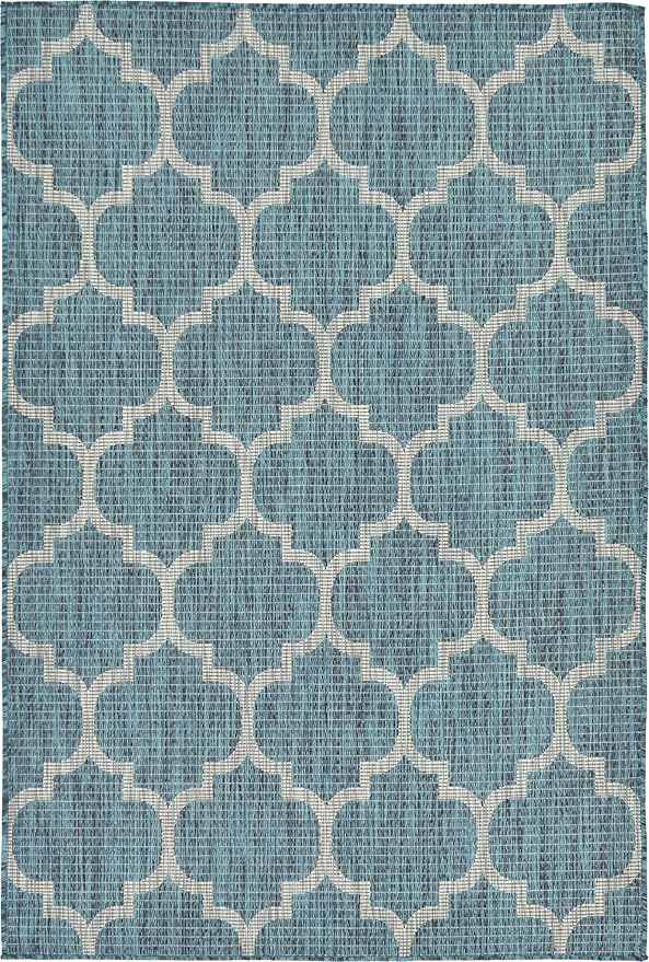 Unique Loom Outdoor Trellis Collection Area Rug (4' 1" x 6' 1" Rectangle, Teal/ Gray)