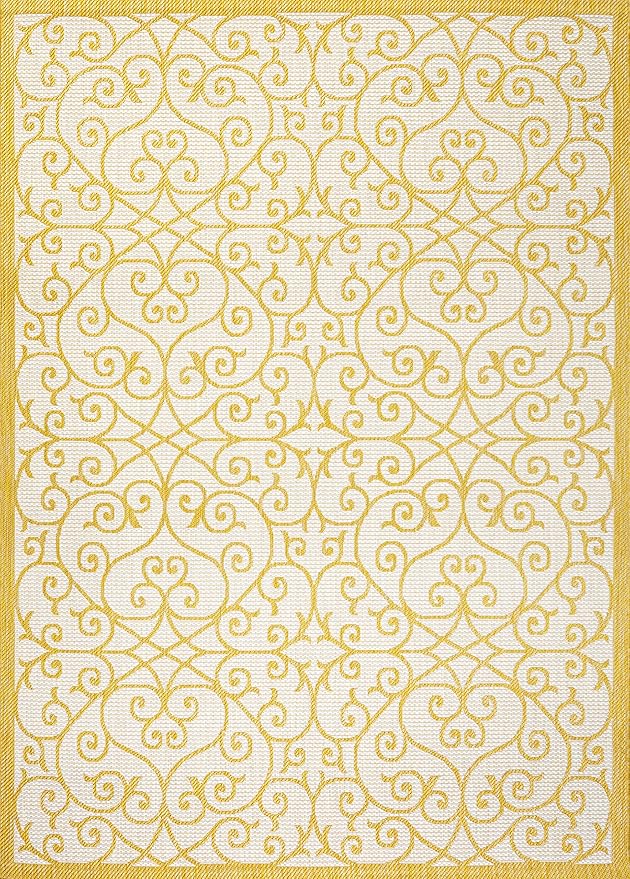 JONATHAN Y Vintage Filigree Indoor Outdoor Area Rug 8X10 Cream/Yellow, Madrid Textured Weave for Backyard, Patio, Porch, Easy-Cleaning, High Traffic, Pet-Friendly, Non-Shedding (SMB107D-8)