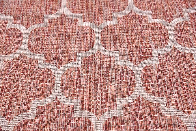 Unique Loom Outdoor Trellis Collection Area Rug (4' 1" x 6' 1" Rectangle, Rust Red/ Ivory)