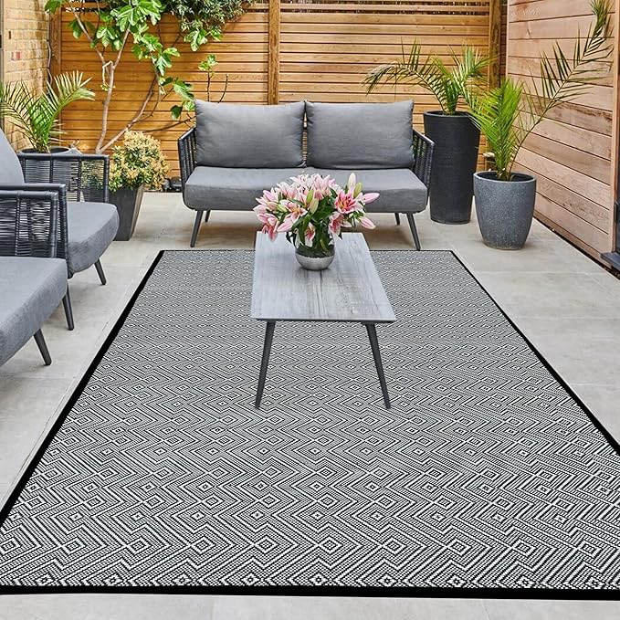 ARSUK Outdoor Patio Rug (7 x 5 ft) - Weatherproof, Indoor and Outdoor Use, Ideal for Garden, Camping, Balcony Carpet, Picnic, Backyard, Lightweight, Foldable, Recycled Plastic