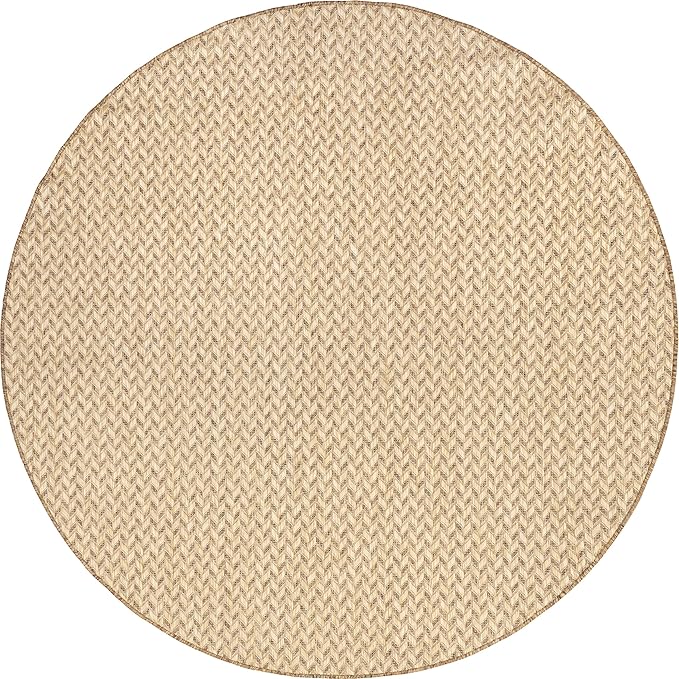 Nuloom Outdoor Performance Camryn Brown/Ivory, 8' Round, Herringbone, Soft, High Traffic, Stain Resistant, Easy Clean, Durable Area Rug for Indoor/Outdoor Patio, Deck, Porch, Garden, Courtyard