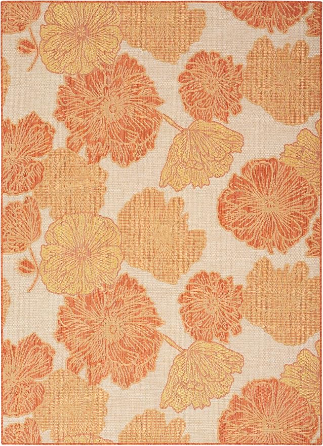 Nourison Home Garden Oasis Coral 5' x 7' Area Rug - Easy Clean, Non Shedding, Bed Room, Living Room, Dining Room, Kitchen (5' x 7')