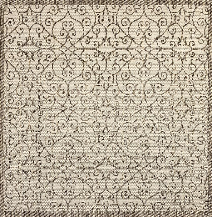 JONATHAN Y Vintage Filigree Indoor Outdoor Square Area Rug 8X8 Beige/Brown, Madrid Textured Weave for Backyard, Patio, Porch, Easy-Cleaning, High Traffic, Pet-Friendly, Non-Shedding (SMB107B-8SQ)
