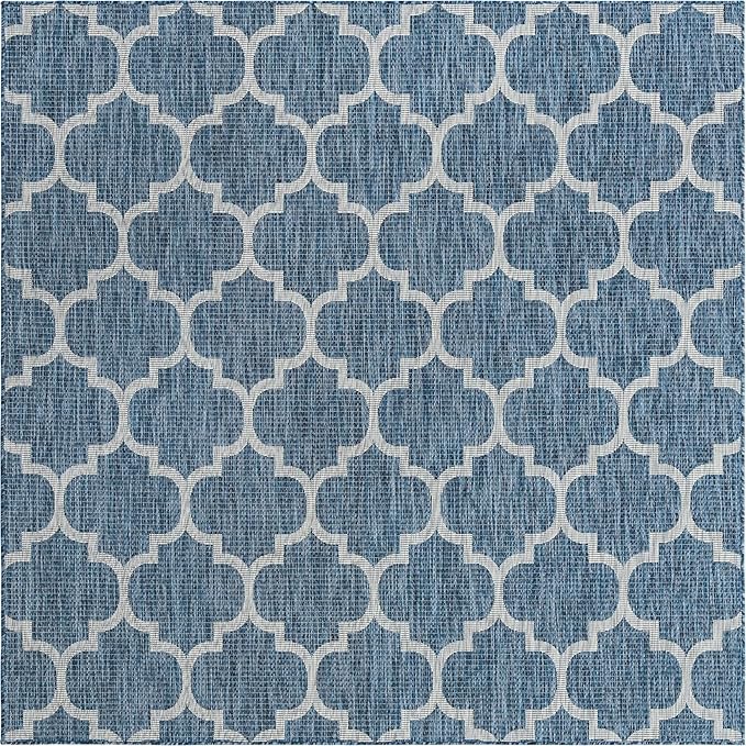 Unique Loom Trellis Collection Area Rug-Lattice Design, Moroccan Inspired for Indoor/Outdoor Décor, 7' 10" x 7' 10" Square, Navy Blue/Gray