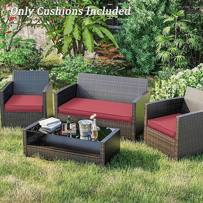 3 Pack Outdoor Replacement Cushions,36L x 18W x 3H,18L x 18W x 3H inch, High-Elastic Replacement Sponge for 4-Seater Water-Resistant Patio/Sofa with Removable Covers (Fuchsiared)