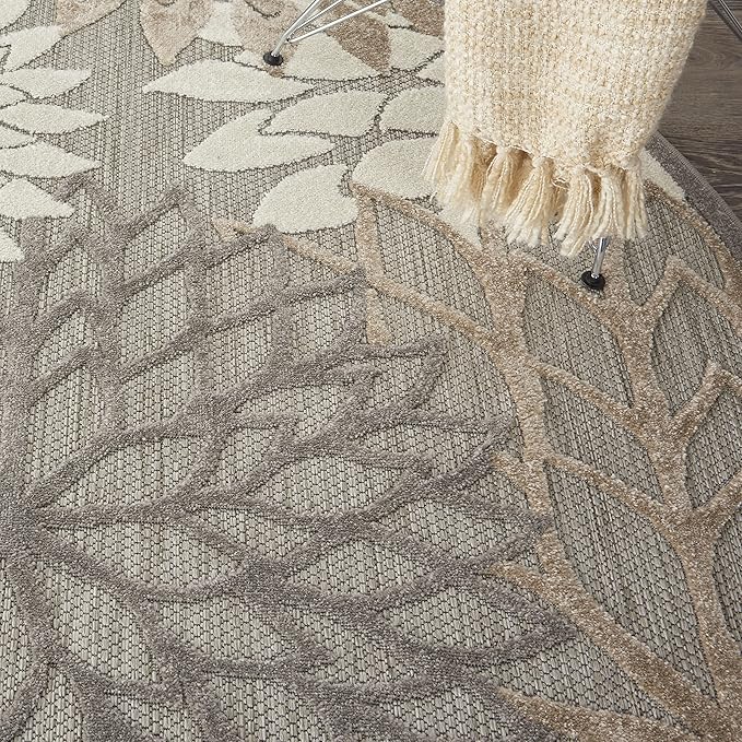 Nourison Home Aloha Natural 5'3" x Round Area Rug - Easy Clean, Non Shedding, Bed Room, Living Room, Dining Room, Kitchen (5' x Round)