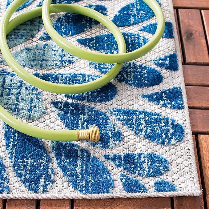 SAFAVIEH Washable Rug Outdoor Cabana Collection - 3' Square, Grey & Blue, Non-Shedding & Easy to Clean, Ideal for Patio, Backyard, Mudroom (CBN832F)
