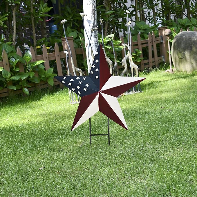 Veclotch 4th of July Metal USA Barn Star Yard Sign Outdoor Lawn Decor, Patriotic Letter Hanging Ornament Garden Signs Decorative Stake Memorial Day Party Supplies, Multi