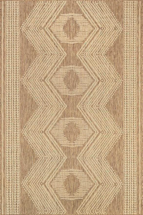 Nuloom Ranya Light Brown/Ivory, 6'7" x 9', Tribal Geometric, Soft and Cozy, High Traffic, Stain Resistant, Easy Clean, Durable Area Rug for Indoor/Outdoor Patio, Deck, Porch, Garden, Courtyard