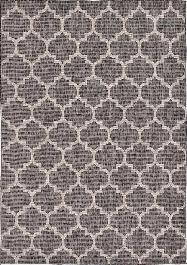Unique Loom Outdoor Trellis Collection Area Rug (7' 10" x 11' 4" Rectangle, Black/ Ivory)