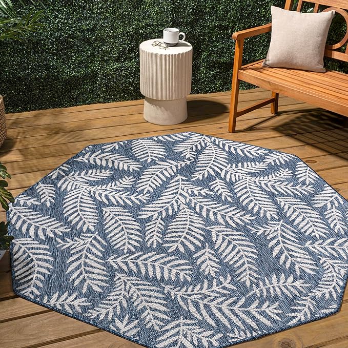 JONATHAN Y Palm Frond Indoor Outdoor Octagon Area Rug 5 Ft Navy/Ivory, Nevis for Backyard, Patio, Porch, Easy-Cleaning, High Traffic, Pet-Friendly, Non-Shedding (SMB119B-5TGN)