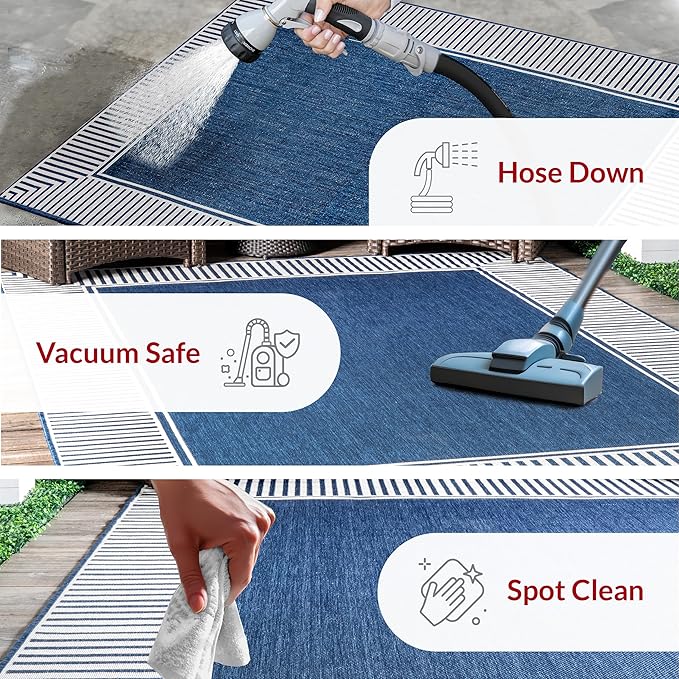 Nuloom Asha Navy/Ivory, 4' x 6', Casual, Striped Border, Soft and Cozy, High Traffic, Stain Resistant, Easy Clean, Durable Area Rug for Indoor/Outdoor Patio, Deck, Porch, Garden, Courtyard