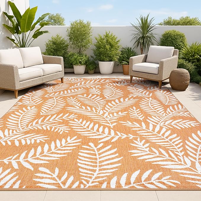 JONATHAN Y Palm Frond Indoor Outdoor Area Rug 3X5 Orange/Cream, Nevis for Backyard, Patio, Porch, Easy-Cleaning, High Traffic, Pet-Friendly, Non-Shedding (SMB119E-3)
