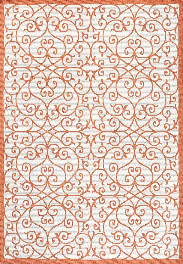 JONATHAN Y Vintage Filigree Indoor Outdoor Area Rug 9X12 Cream/Orange, Madrid Textured Weave for Backyard, Patio, Porch, Easy-Cleaning, High Traffic, Pet-Friendly, Non-Shedding (SMB107L-9)