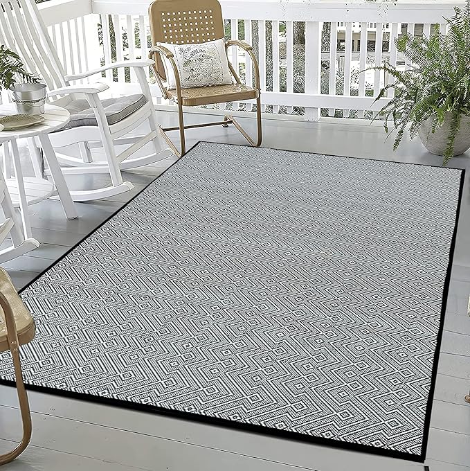 ARSUK Outdoor Patio Rug (7 x 5 ft) - Weatherproof, Indoor and Outdoor Use, Ideal for Garden, Camping, Balcony Carpet, Picnic, Backyard, Lightweight, Foldable, Recycled Plastic