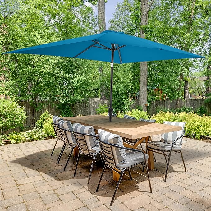Rectangular Patio Umbrella - 10ft Easy Crank Sun Shade with Push Button Tilt for Outdoor Furniture, Deck, Yard, or Pool by Pure Garden