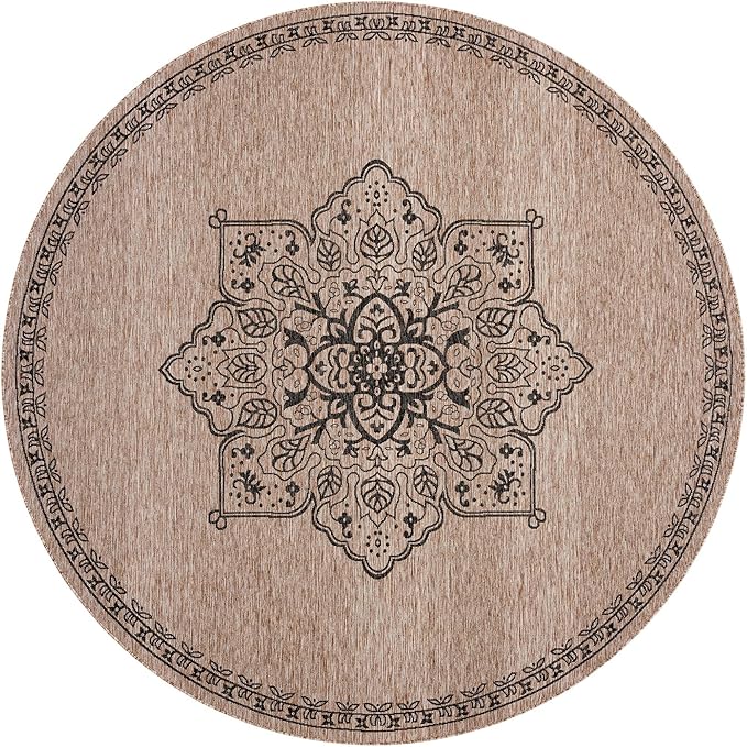 Unique Loom Outdoor Traditional Collection Area Rug - Antique (10' Round Beige/Black)