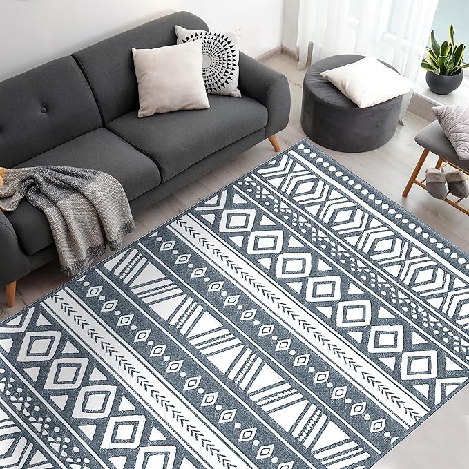 Utopia Home Waterproof Outdoor Rug for Patio 6 x 9 ft, Reversible Plastic Straw Mat for Camping, Picnics, Balcony, Patio, Aztec - Grey & Light Grey