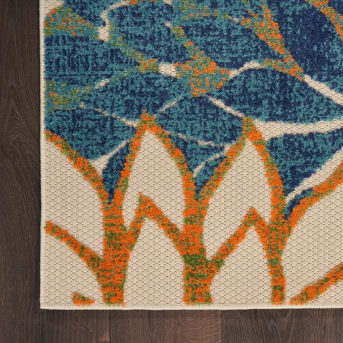 Nourison Home Aloha Indoor/Outdoor Blue Green 2' x 6' Area Rug, Easy Cleaning, Non Shedding, Bed Room, Living Room, Dining Room, Backyard, Deck, Patio (2x6)