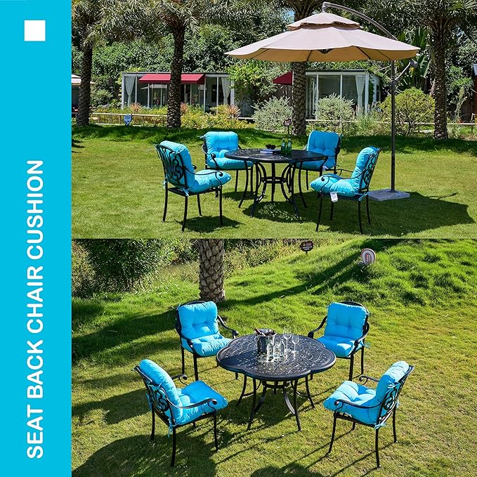 Outdoor Indoor Seat/Back Chair Tufted Cushion,All-Weather Patio Chair Cushion with Ties,for Patio Furniture,Aqua Blue