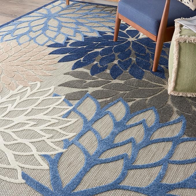 Nourison Home Aloha Indoor/Outdoor Blue/Multicolor 7' x 10' Area Rug, Easy Cleaning, Non Shedding, Bed Room, Living Room, Dining Room, Deck, Backyard, Patio (7x10)