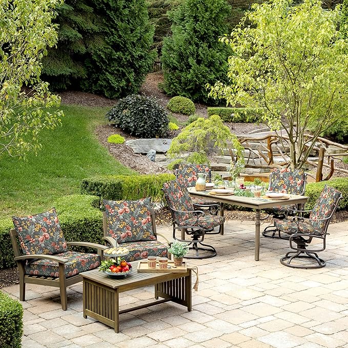 Arden 4-Pack Outdoor Patio Dining Chair Cushion, 20x44, Rain-Proof Seat Pad, Fade-Resistant Outdoor Cushion Phoebe Grey Floral