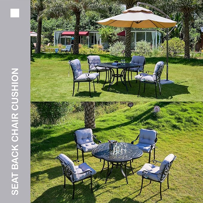 Outdoor Indoor Seat/Back Chair Tufted Cushion,All-Weather Patio Chair Cushion with Ties,for Patio Furniture,Grey