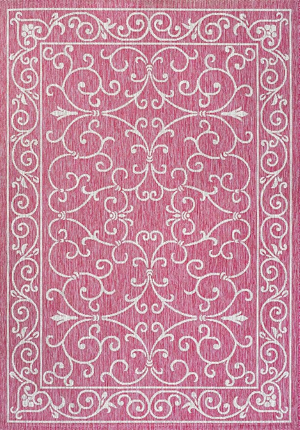JONATHAN Y Vintage Filigree Indoor Outdoor Area Rug 3X5 Fuchsia/Light Gray, Charleston Textured Weave for Backyard, Patio, Porch, Easy-Cleaning, High Traffic, Pet-Friendly, Non-Shedding (SMB106J-3)